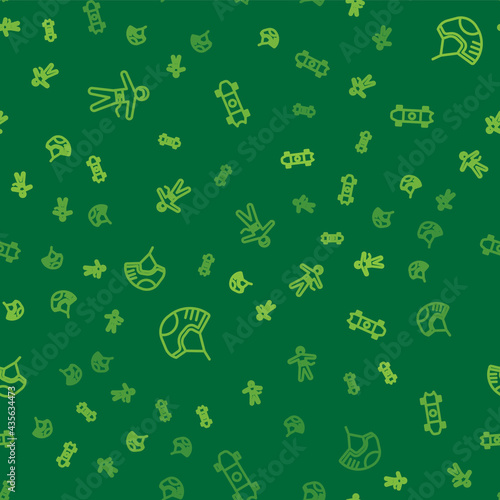 Set line Bungee jumping, Helmet and Longboard or skateboard on seamless pattern. Vector