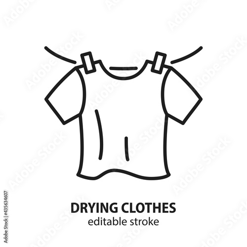 Drying clothes line vector icon. Editable stroke.