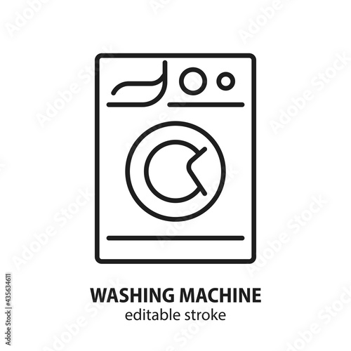 Washing machine line icon. Washer linear vector sign. Editable stroke.