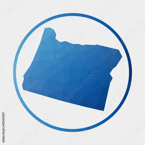 Oregon icon. Polygonal map of the US state in gradient ring. Round low poly Oregon sign. Vector illustration.