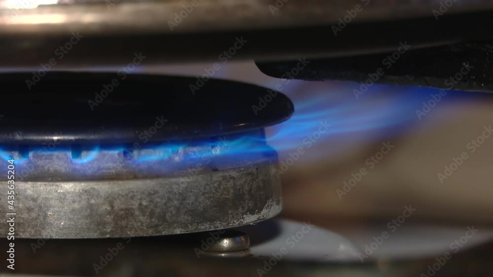 gas stove burning blue flame close-up gas cooking gas stove burning blue flame close-up gas cooking