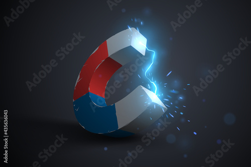 Valokuva Blue and red magnet with lightning effect