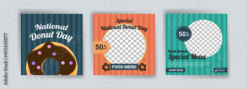 National donut day. The special menu for national donut day. Banner vector for social media ads, web ads, business messages, discount flyers and big sale banners.
