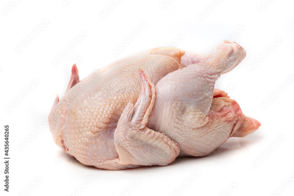 Raw chicken carcass isolated on a white background. Close-up Raw chicken carcass isolated on a white background. Close-up