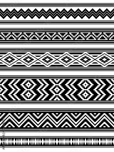 Seamless pattern brushes. Ethnic geometric style. Black and white colors. 
