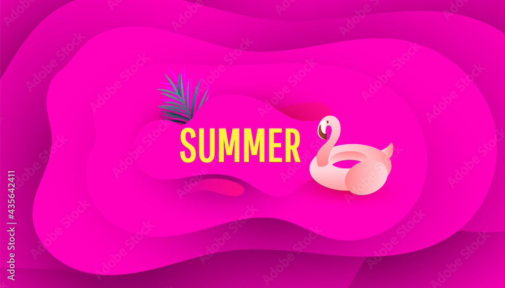 Summer sale banner design background with flamingo on a bright background. Voucher discount