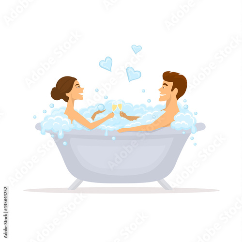 man and woman, romantic couple in love in a bathtub taking bubbled bath