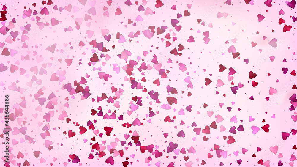 Falling Hearts Vector Confetti. Valentines Day Wedding Pattern. Rich VIP Gift, Birthday Card, Poster Background Valentines Day Decoration with Falling Down Hearts Confetti. Beautiful Pink Design