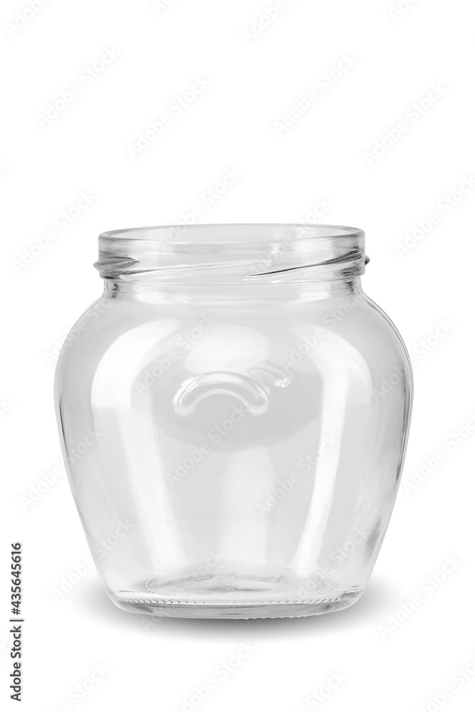 Transparent round jar with thread on a white background isolate Transparent round jar with thread on a white background isolate