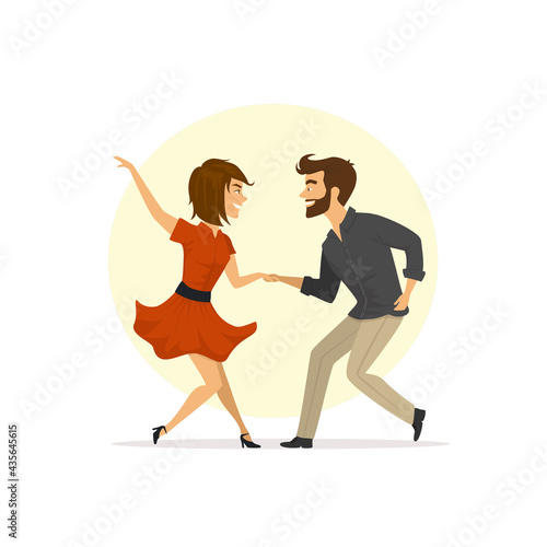 cute fun couple dancing twist vector illustration