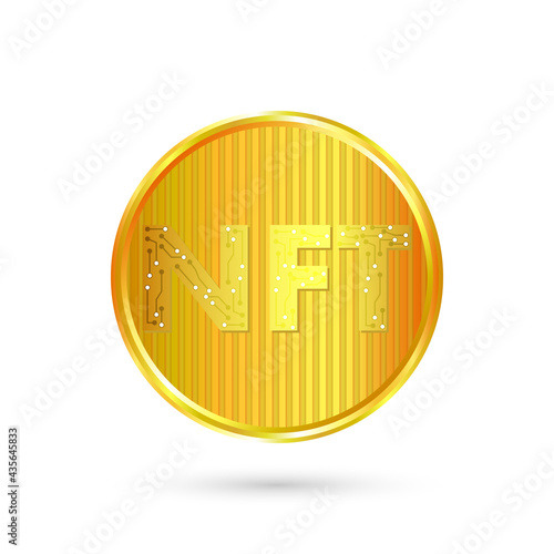 Non fungible token gold coin, vector art illustration.