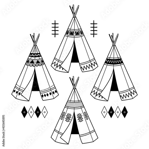 Tribal Teepee Tent Design Elements Set