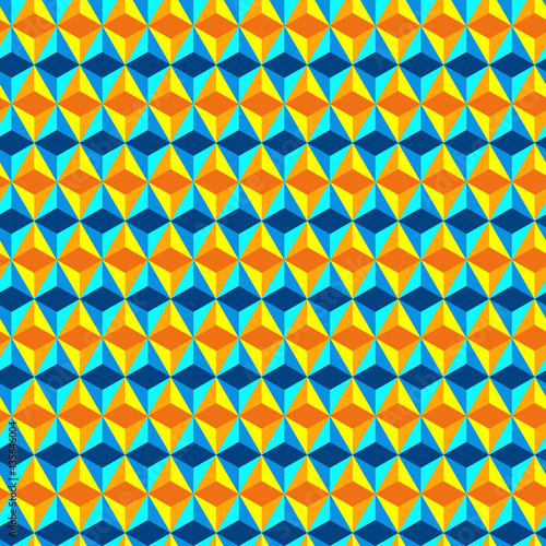 Seamless abstract pattern with triangles and pyramids. Vector colored background.
