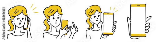 スマートフォンで話をする女性のイラスト素材セット