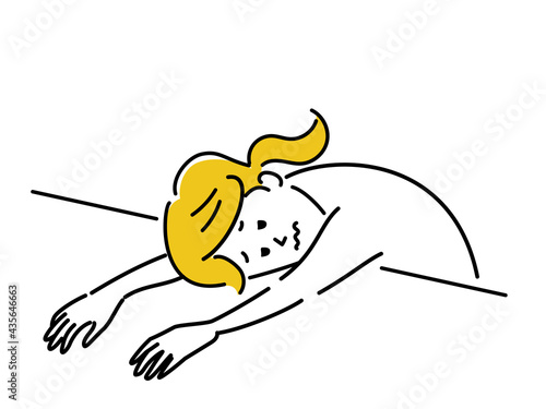 机にうなだれてダウンする女性のイラスト素材