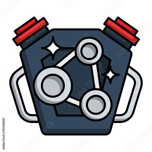 Shiny Engine Cleaning Concept, Side View of Engine Bay Vector Color Icon Design, covid car cleaning service Symbol on white background, Vehicle disinfection Sign,