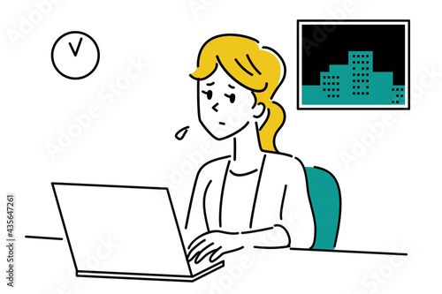 残業する女性のイラスト素材