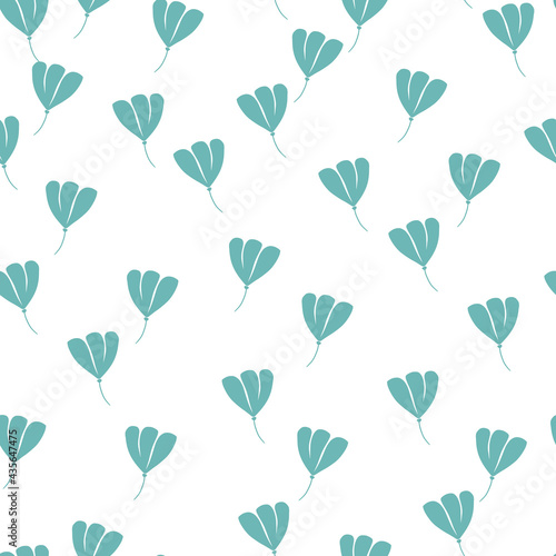 Seamless isolated pattern with blue random little simple style cosmos flowers ornament. White background.