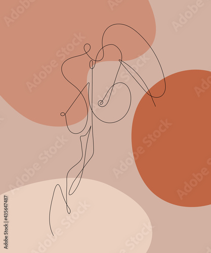 Nude woman face abstract silhouette, continuous line drawing, small tattoo, print for clothes and logo design, emblem or logo design, isolated vector illustration.
