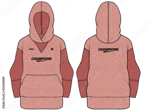 Women Long sleeve Hoodie jacket sweatshirt design template in vector, girls Hooded jacket sweater with front and back view, long hem hooded winter jacket for ladies for Running and workout in winter