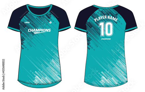 Women Sports Jersey t-shirt design concept Illustration, Raglan round Neck t shirt for girls and Ladies Volleyball jersey, Football, badminton, Soccer, netball and tennis, Sport uniform kit for sports
