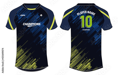 Sports jersey t shirt design concept vector template, Raglan Round neck tees football jersey concept with front and back view for Cricket, soccer, Volleyball, Rugby, tennis and badminton uniform