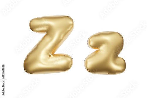 English alphabet made of golden inflatable character. Party decoration  anniversary  celebration  carnival. 3d rendering