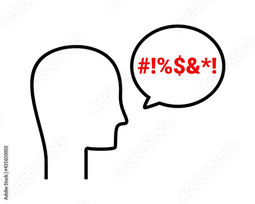 Man with swear speech bubble. Obscene language, curse. Illustration vector