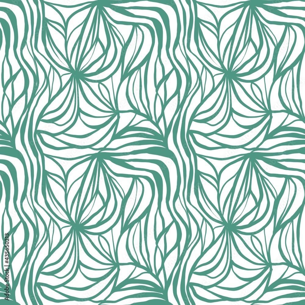 Abstract seamless pattern. Green smooth wavy lines isolated on white. Textile, fabric background.