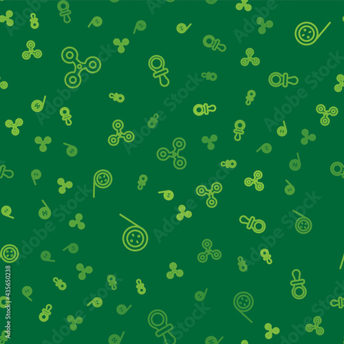 Set line Fidget spinner, Yoyo toy and Baby dummy pacifier on seamless pattern. Vector