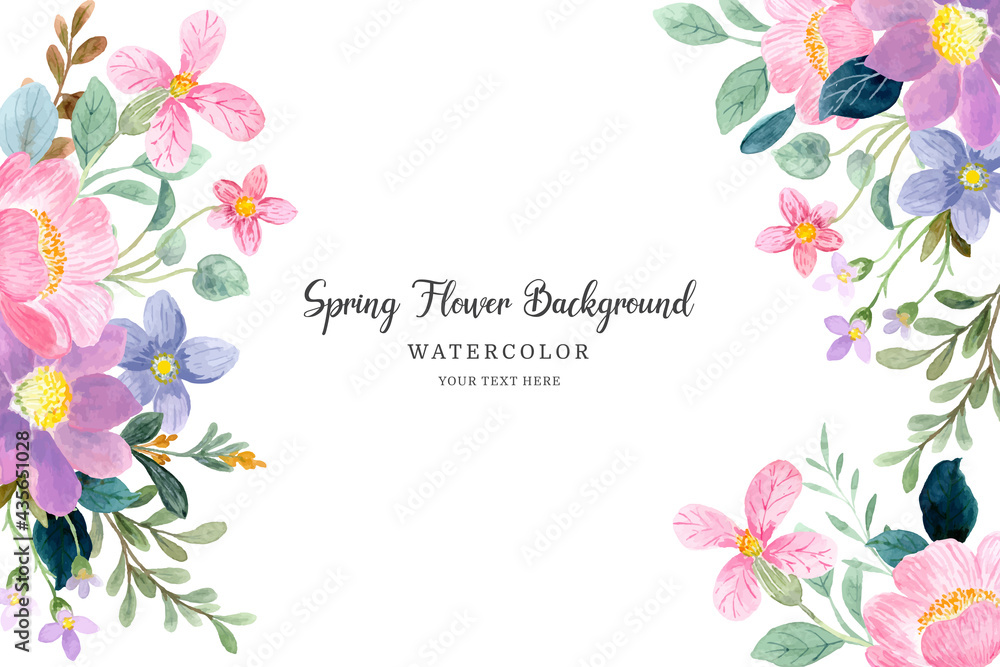 Spring flower background with watercolor