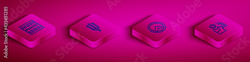 Set Isometric line Ancient Greek pattern, Neptune Trident, shield and Zeus icon. Vector