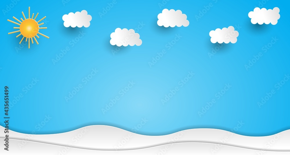 Vector illustration of nature with blue sky, clouds, sun