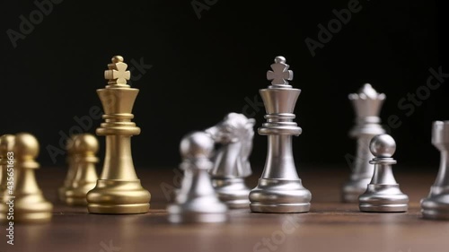 Different chess pieces on the board close up.