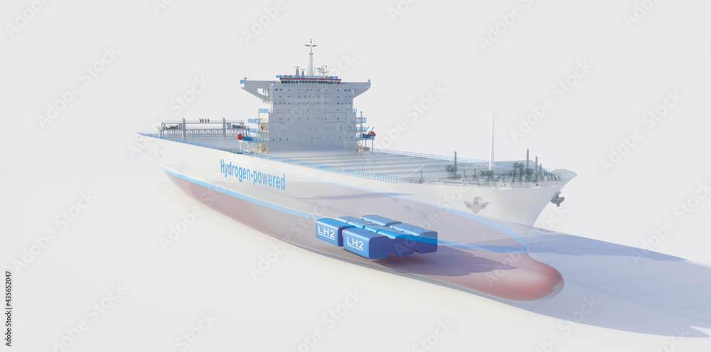 Liqiud Hydrogen renewable energy in vessel - LH2 hydrogen gas for clean sea transportation on ship with composite cryotank for cryogenic gases