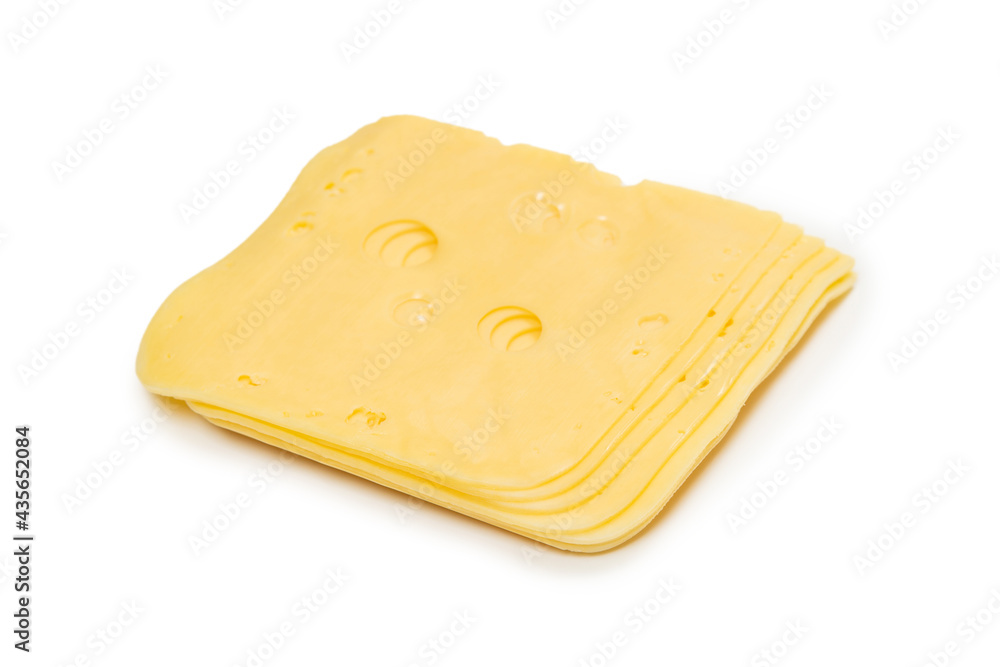 Cheese slice isolated on white background.