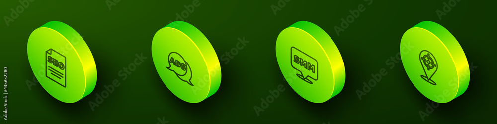 Set Isometric line SEO optimization, Advertising, Social media marketing and Target sport icon. Vector Set Isometric line SEO optimization, Advertising, Social media marketing and Target sport icon. Vector