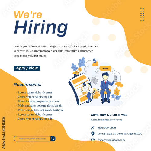 social media square banner for post feed. Job vacancies or job hiring templates with character illustrations
