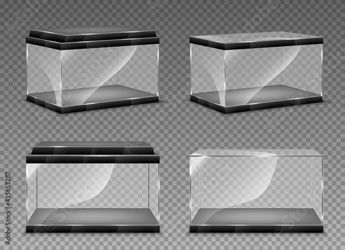 Realistic transparent aquarium. Vector illustration isolated on transparent background