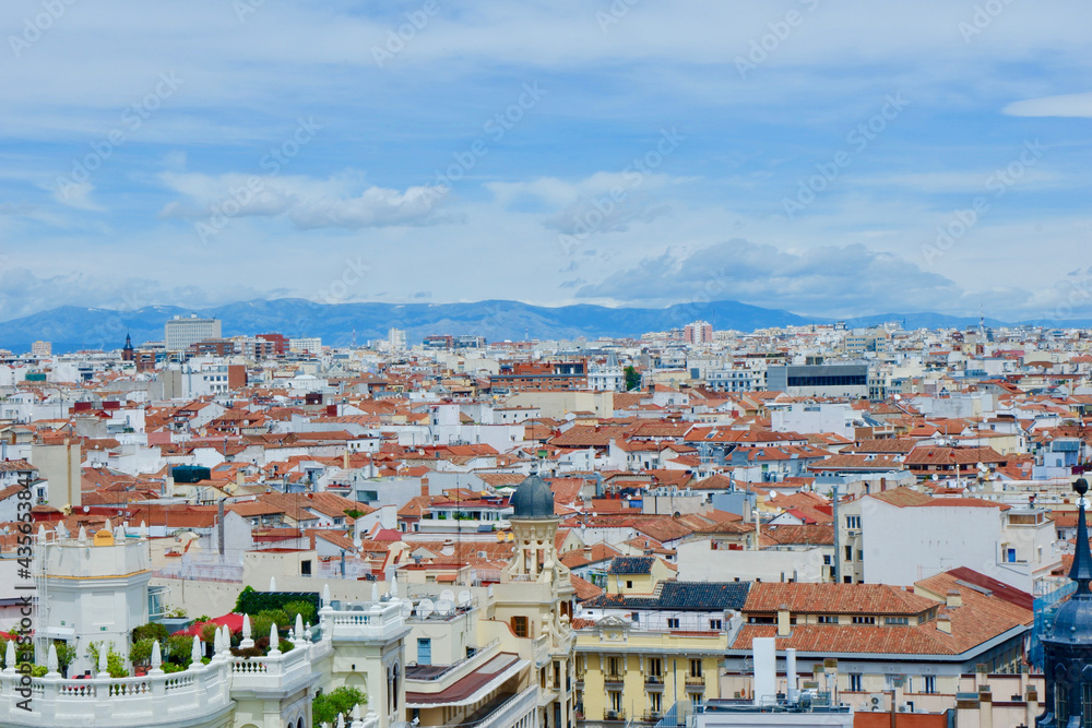 Aerial view on roof tops of Madrid downtown, Spain