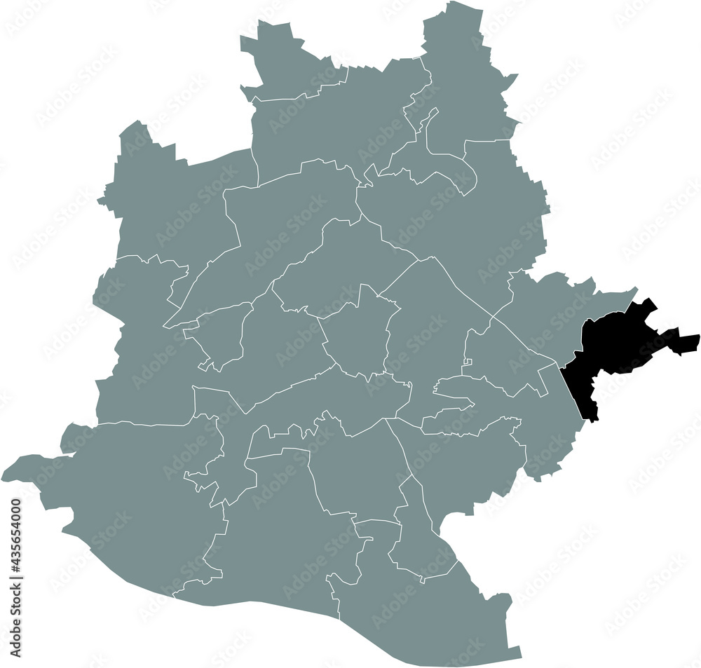 Black location map of the Stuttgarter Stadtbezirk Obertürkheim district inside the German regional capital city of Stuttgart, Germany