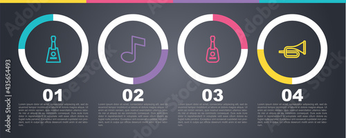 Set line Balalaika, Music note, tone, Guitar and Trumpet. Business infographic template. Vector