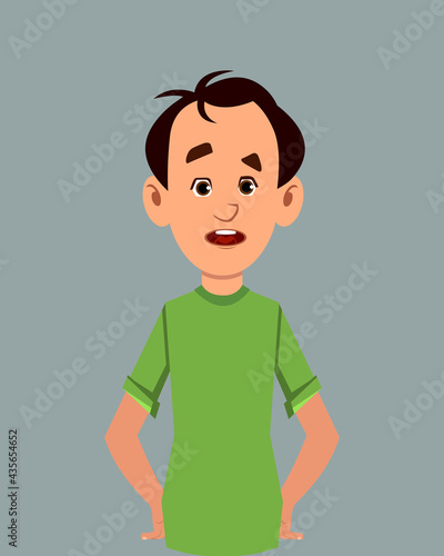 Cartoon character confused facial expression vector illustration. Young businessman character expression for design, motion or animation.
