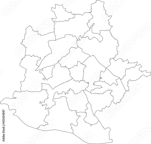 Simple blank white vector map with black borders of districts of Stuttgart  Germany