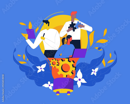 Teamwork vector illustration, Idea of working together. Business profit and financial growth concept