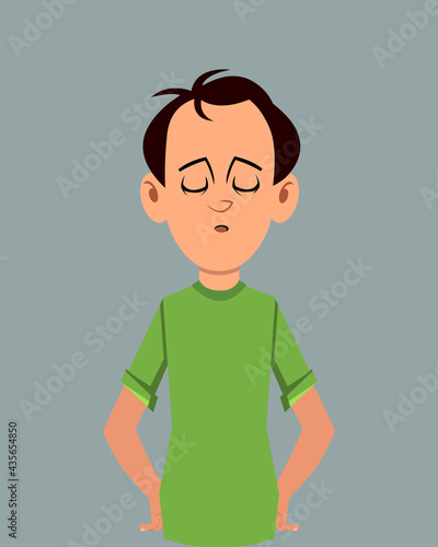 Cartoon character sleepy facial expression vector illustration. Young businessman character expression for design, motion or animation.