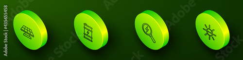 Set Isometric line Solar energy panel, Bio fuel barrel, Lightning bolt and icon. Vector