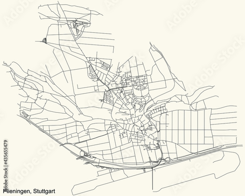 Black simple detailed street roads map on vintage beige background of the quarter Stadtbezirk Plieningen district of Stuttgart  Germany