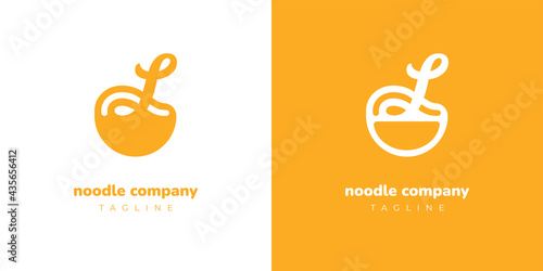 logo for a noodle company. abstract vector wok template. simple sign of a restaurant or cafe with a name that starts with the letter L. spaghetti icon in a plate.