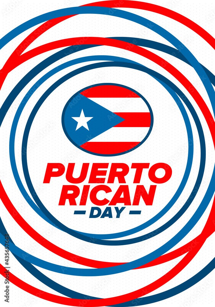 Puerto Rican Day. National happy holiday. Festival and parade in honor of independence and freedom. Puerto Rico flag. Latin american country. Patriotic elements. Vector poster illustration Puerto Rican Day. National happy holiday. Festival and parade in honor of independence and freedom. Puerto Rico flag. Latin american country. Patriotic elements. Vector poster illustration